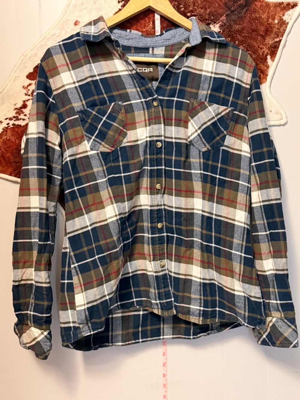 Women's Plaid Button-Down Shirt in Navy, Olive & Cream - Casual Lightweight Top